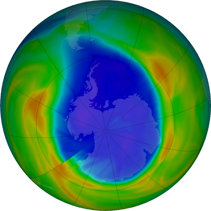 Antarctic ozone map for 12 September 2016